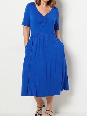 J Jason Wu Solid Sweetheart Neck Knit Midi  Blue Size XL